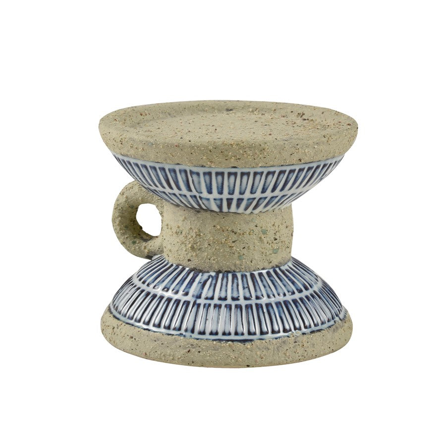 Atlas Lighting Doyle Candleholder | Blue and Gray Earthenware | Tabletop & Shelf Decor | 4.5 x 4.5 x 4 in | Model AC11265-01