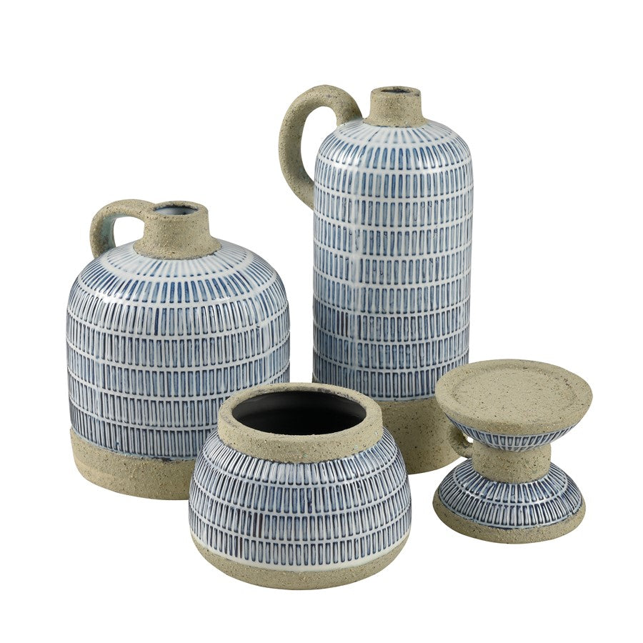 Atlas Lighting Doyle Candleholder | Blue and Gray Earthenware | Tabletop & Shelf Decor | 4.5 x 4.5 x 4 in | Model AC11265-01