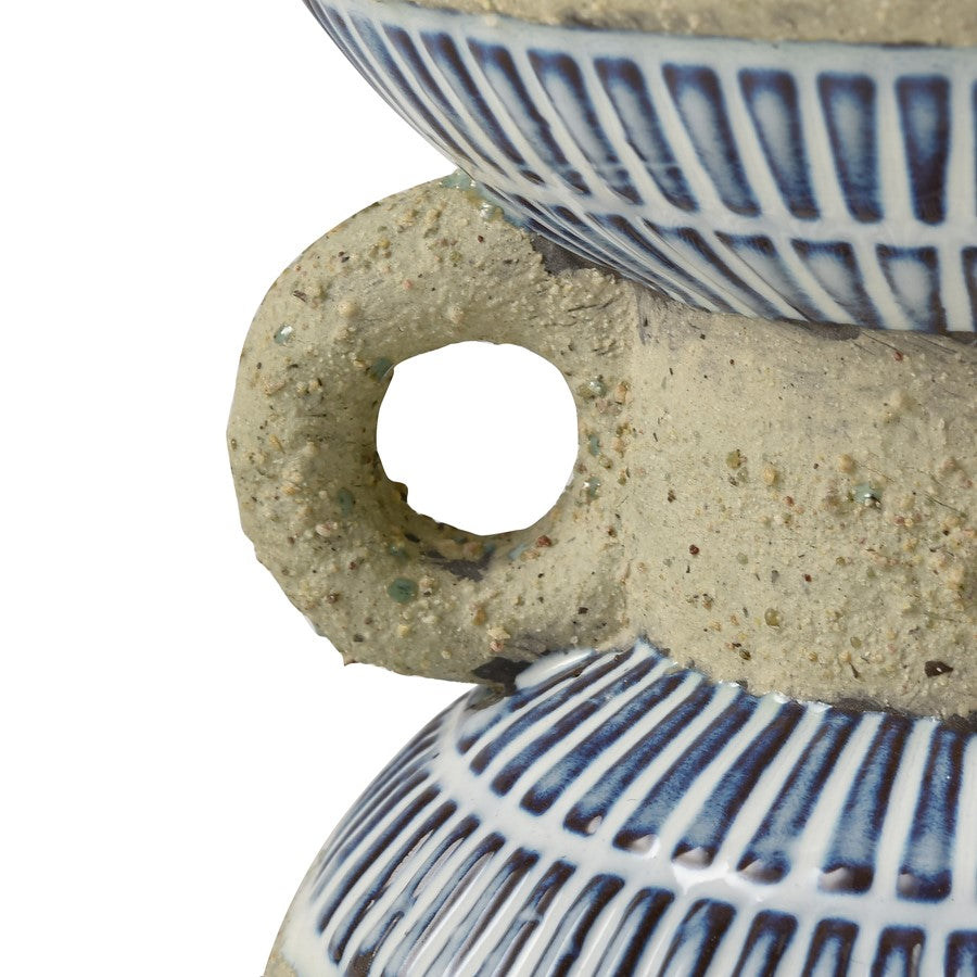 Atlas Lighting Doyle Candleholder | Blue and Gray Earthenware | Tabletop & Shelf Decor | 4.5 x 4.5 x 4 in | Model AC11265-01