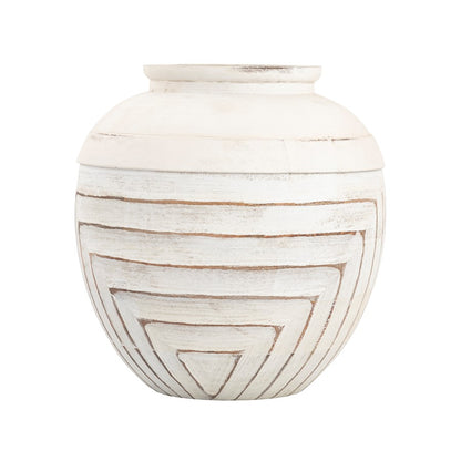 Atlas Lighting Drake 10in White Wood Vase | Modern Contemporary Rounded Decor | Living Room & Entryway Accent | 9.5 x 9.5 x 10 in | Model AC11267-01
