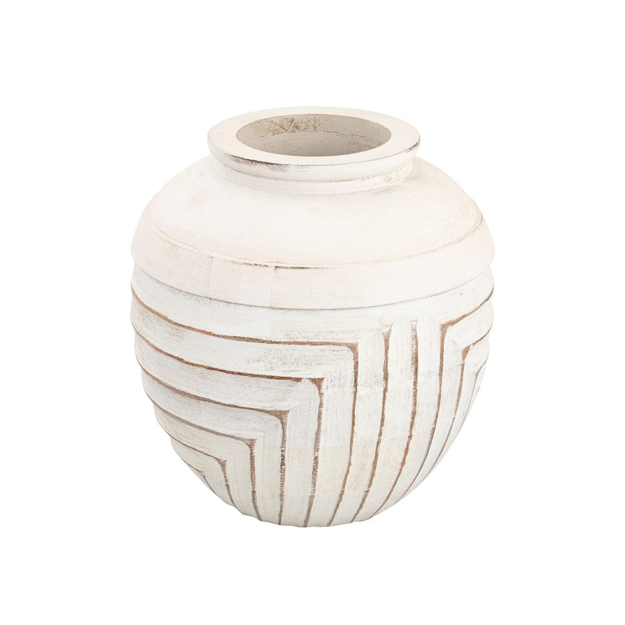 Atlas Lighting Drake 10in White Wood Vase | Modern Contemporary Rounded Decor | Living Room & Entryway Accent | 9.5 x 9.5 x 10 in | Model AC11267-01