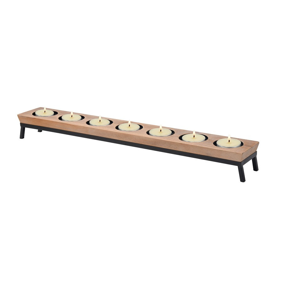 Atlas Lighting Drew 32in Wood & Metal Candleholder | Transitional Rustic Centerpiece | Dining Table & Sideboard Decor | Model AC11268-01