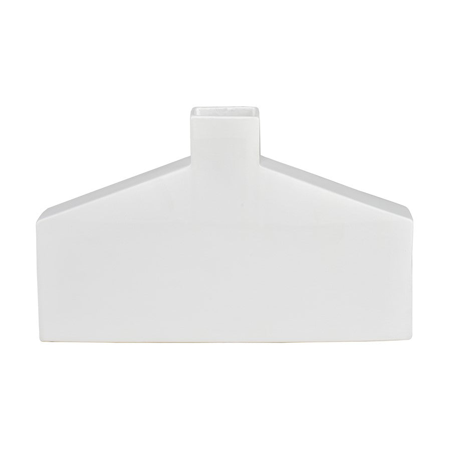 Atlas Lighting Drue 16in Matte White Earthenware Vase | Modern Sculptural Low Profile | Living Room & Entryway Decor | Model AC11269-01
