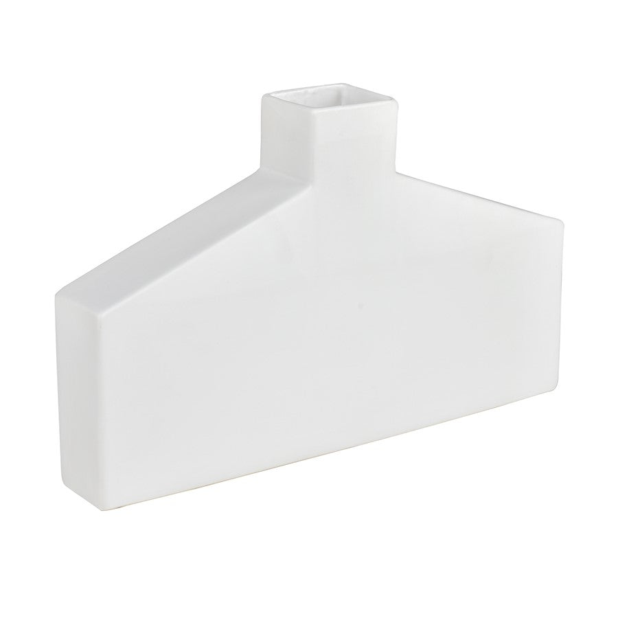 Atlas Lighting Drue 16in Matte White Earthenware Vase | Modern Sculptural Low Profile | Living Room & Entryway Decor | Model AC11269-01