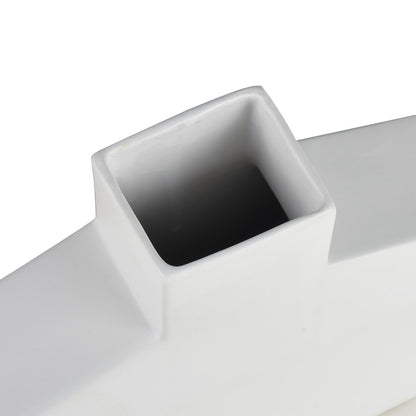 Atlas Lighting Drue 16in Matte White Earthenware Vase | Modern Sculptural Low Profile | Living Room & Entryway Decor | Model AC11269-01