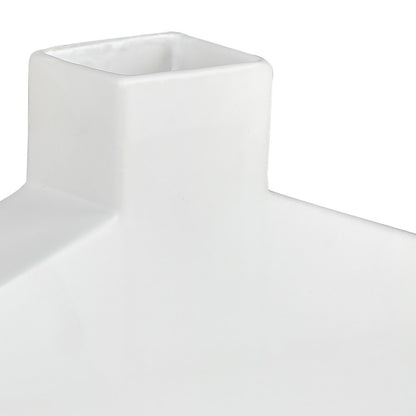 Atlas Lighting Drue 16in Matte White Earthenware Vase | Modern Sculptural Low Profile | Living Room & Entryway Decor | Model AC11269-01