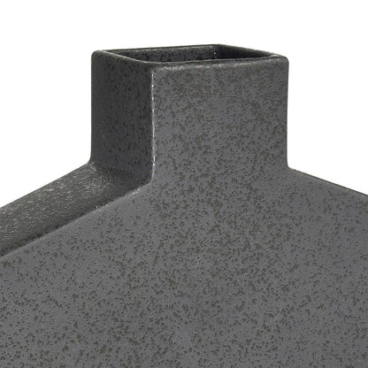 Atlas Lighting Drue 16in Speckled Black Earthenware Vase | Modern Sculptural Low Profile | Living Room & Entryway Decor | Model AC11269-02