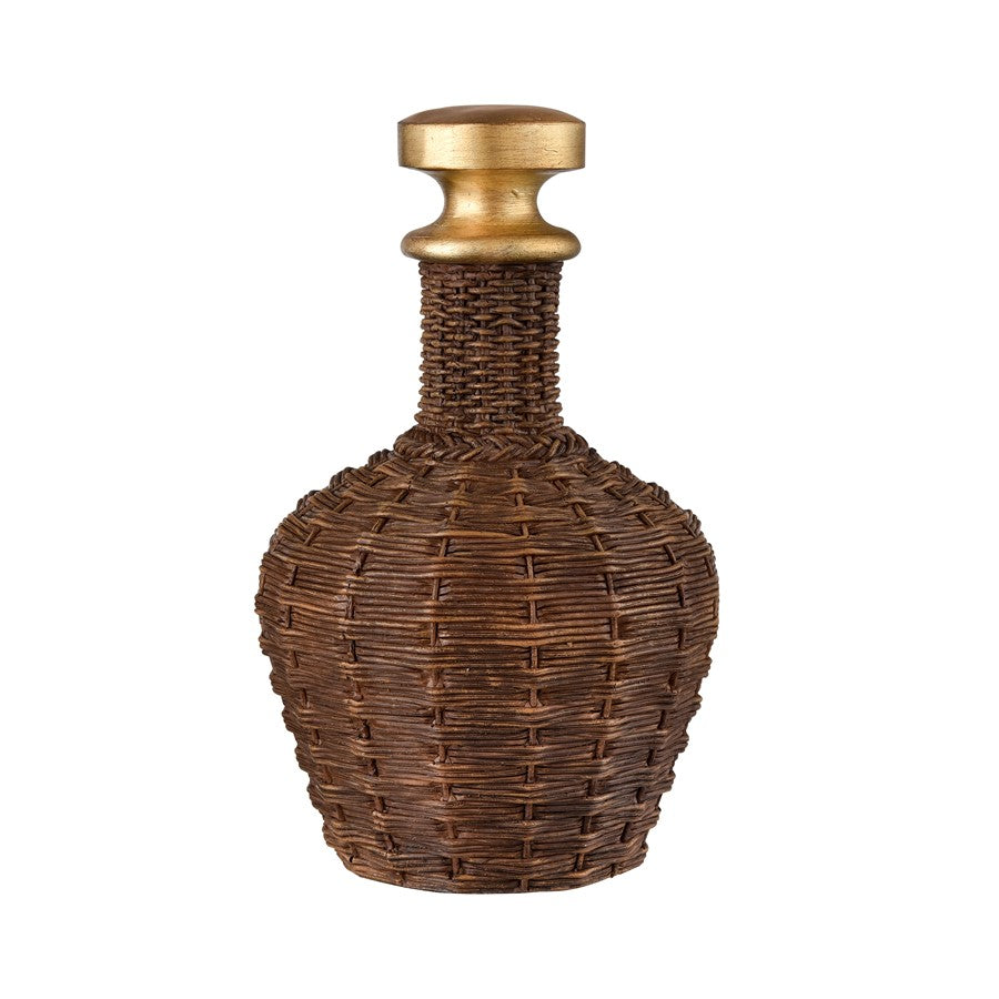 Atlas Lighting Duin Bottle Set of 3 | Rich Brown Wicker-Look Resin with Gold Stoppers | Traditional Decor for Living Room & Shelf | Model AC11273-01S