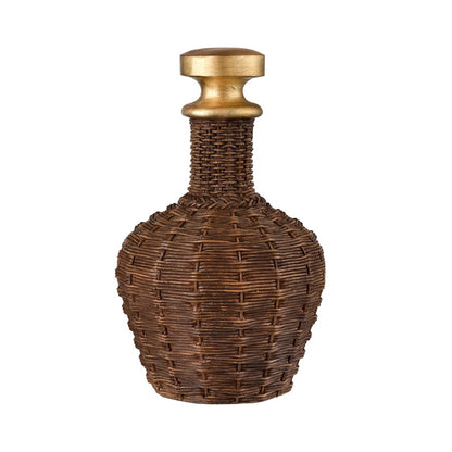 Atlas Lighting Duin Bottle Set of 3 | Rich Brown Wicker-Look Resin with Gold Stoppers | Traditional Decor for Living Room & Shelf | Model AC11273-01S