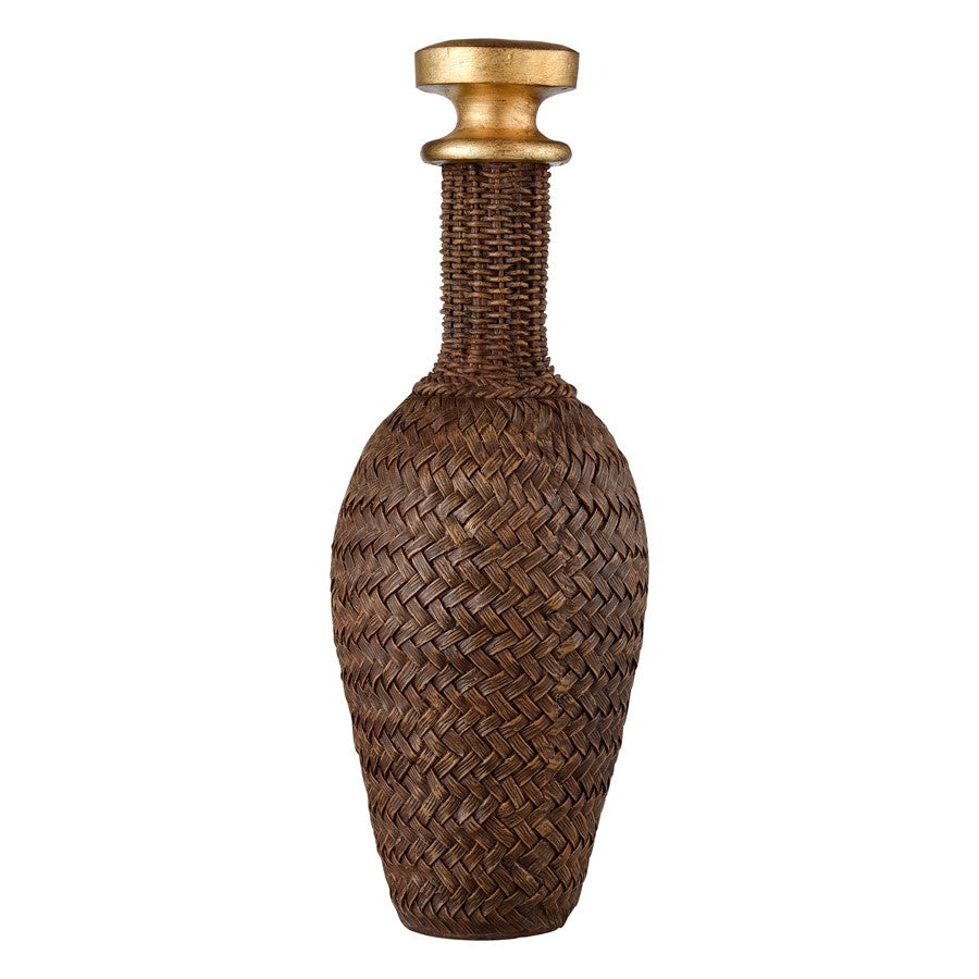 Atlas Lighting Duin Bottle Set of 3 | Rich Brown Wicker-Look Resin with Gold Stoppers | Traditional Decor for Living Room & Shelf | Model AC11273-01S