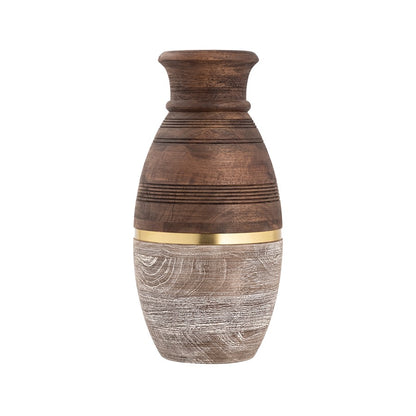 Atlas Lighting Dunn Large Vase | Walnut & Whitewash Wood with Brass Band | Living Room & Entryway Decor | 6.75 x 6.75 x 14 in | Model AC11275-02