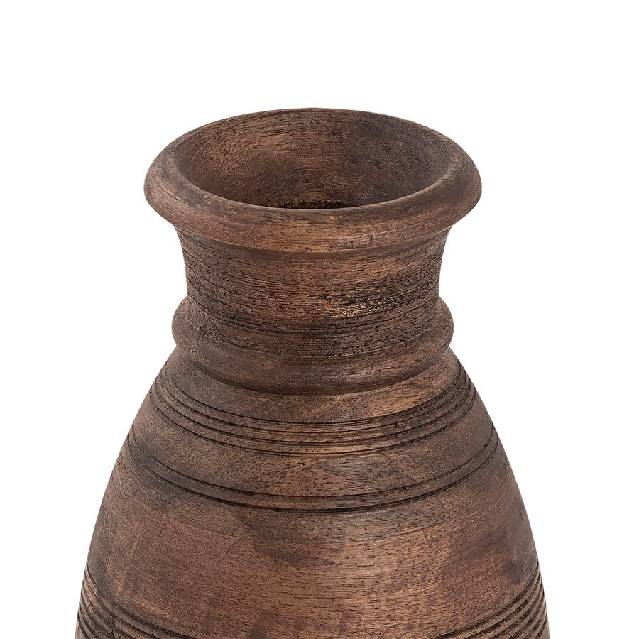Atlas Lighting Dunn Large Vase | Walnut & Whitewash Wood with Brass Band | Living Room & Entryway Decor | 6.75 x 6.75 x 14 in | Model AC11275-02