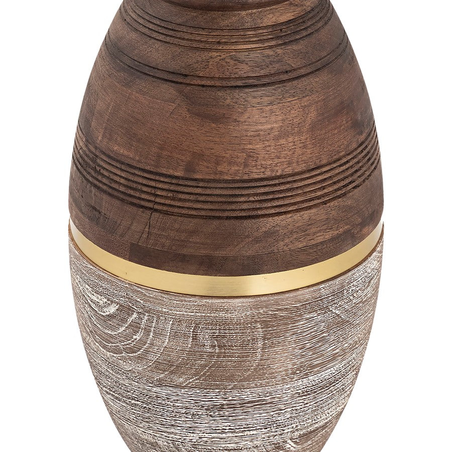 Atlas Lighting Dunn Large Vase | Walnut & Whitewash Wood with Brass Band | Living Room & Entryway Decor | 6.75 x 6.75 x 14 in | Model AC11275-02