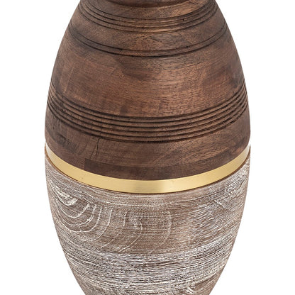 Atlas Lighting Dunn Large Vase | Walnut & Whitewash Wood with Brass Band | Living Room & Entryway Decor | 6.75 x 6.75 x 14 in | Model AC11275-02