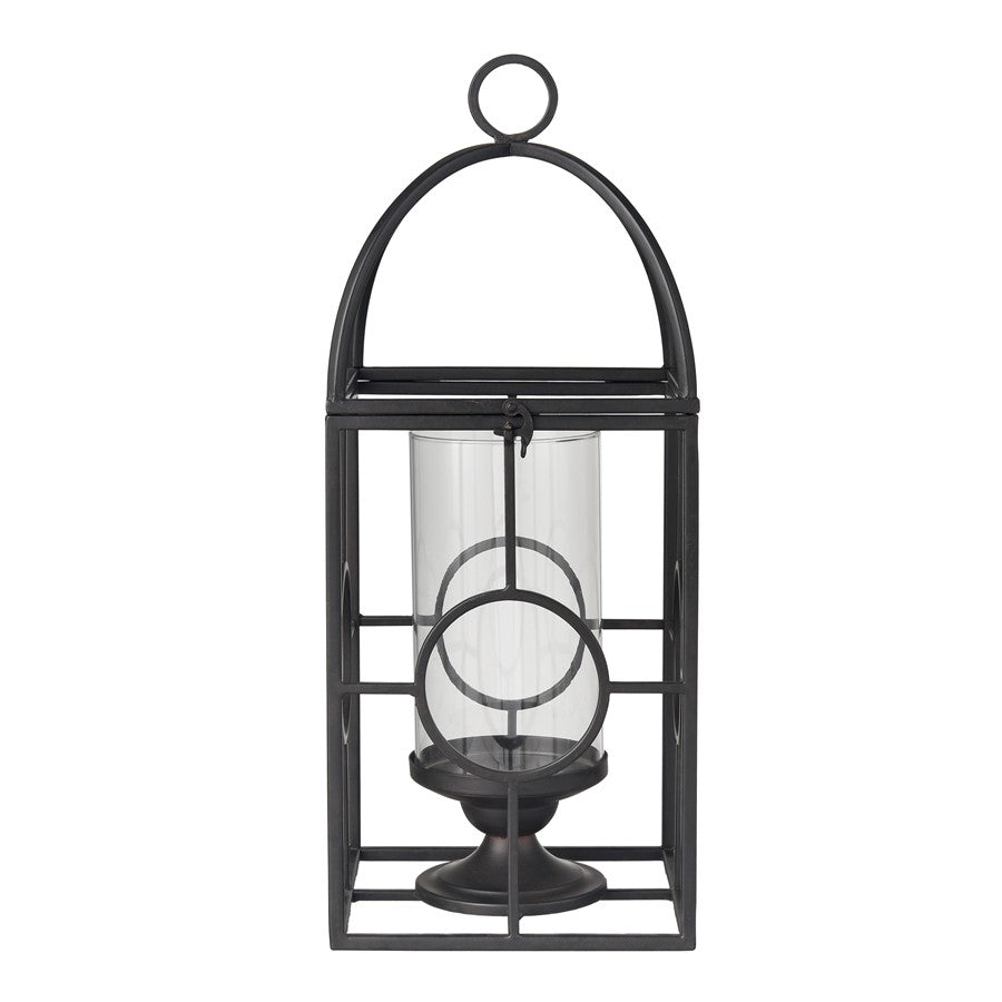 Atlas Lighting Earl Lantern | Black Metal Cage with Clear Glass Hurricane | Mantel & Tabletop Candle Holder | Model AC11276-01