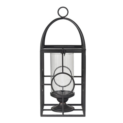 Atlas Lighting Earl Lantern | Black Metal Cage with Clear Glass Hurricane | Mantel & Tabletop Candle Holder | Model AC11276-01
