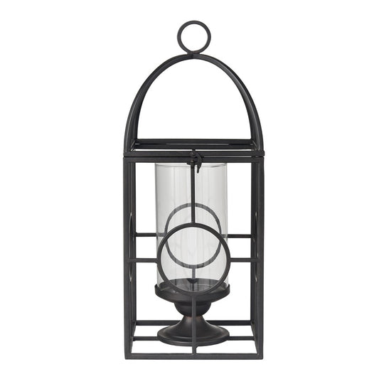 Atlas Lighting Earl Lantern | Black Metal Cage with Clear Glass Hurricane | Mantel & Tabletop Candle Holder | Model AC11276-01