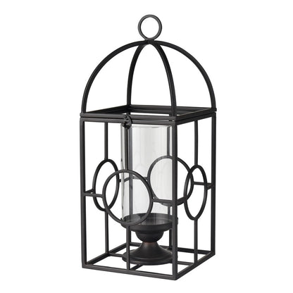 Atlas Lighting Earl Lantern | Black Metal Cage with Clear Glass Hurricane | Mantel & Tabletop Candle Holder | Model AC11276-01