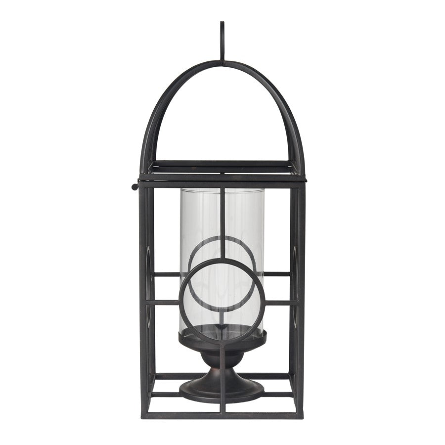 Atlas Lighting Earl Lantern | Black Metal Cage with Clear Glass Hurricane | Mantel & Tabletop Candle Holder | Model AC11276-01