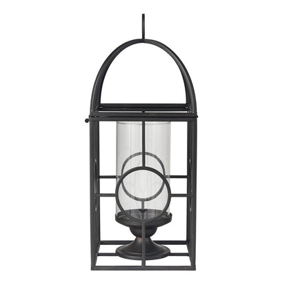 Atlas Lighting Earl Lantern | Black Metal Cage with Clear Glass Hurricane | Mantel & Tabletop Candle Holder | Model AC11276-01