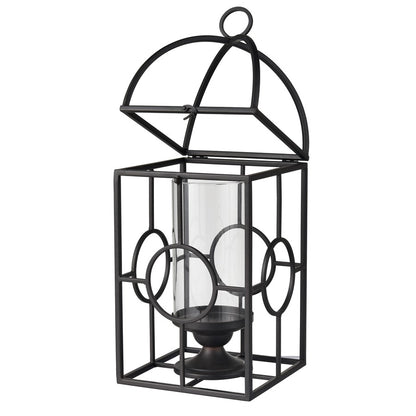 Atlas Lighting Earl Lantern | Black Metal Cage with Clear Glass Hurricane | Mantel & Tabletop Candle Holder | Model AC11276-01