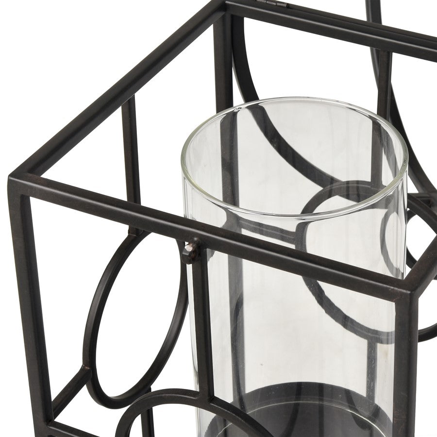 Atlas Lighting Earl Lantern | Black Metal Cage with Clear Glass Hurricane | Mantel & Tabletop Candle Holder | Model AC11276-01