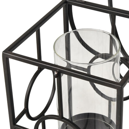 Atlas Lighting Earl Lantern | Black Metal Cage with Clear Glass Hurricane | Mantel & Tabletop Candle Holder | Model AC11276-01