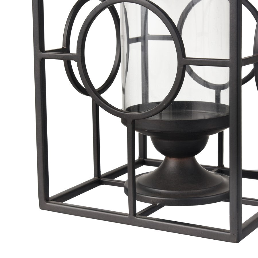 Atlas Lighting Earl Lantern | Black Metal Cage with Clear Glass Hurricane | Mantel & Tabletop Candle Holder | Model AC11276-01