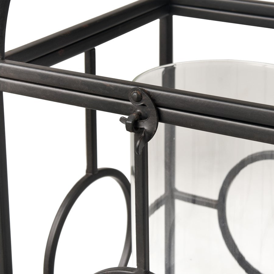 Atlas Lighting Earl Lantern | Black Metal Cage with Clear Glass Hurricane | Mantel & Tabletop Candle Holder | Model AC11276-01