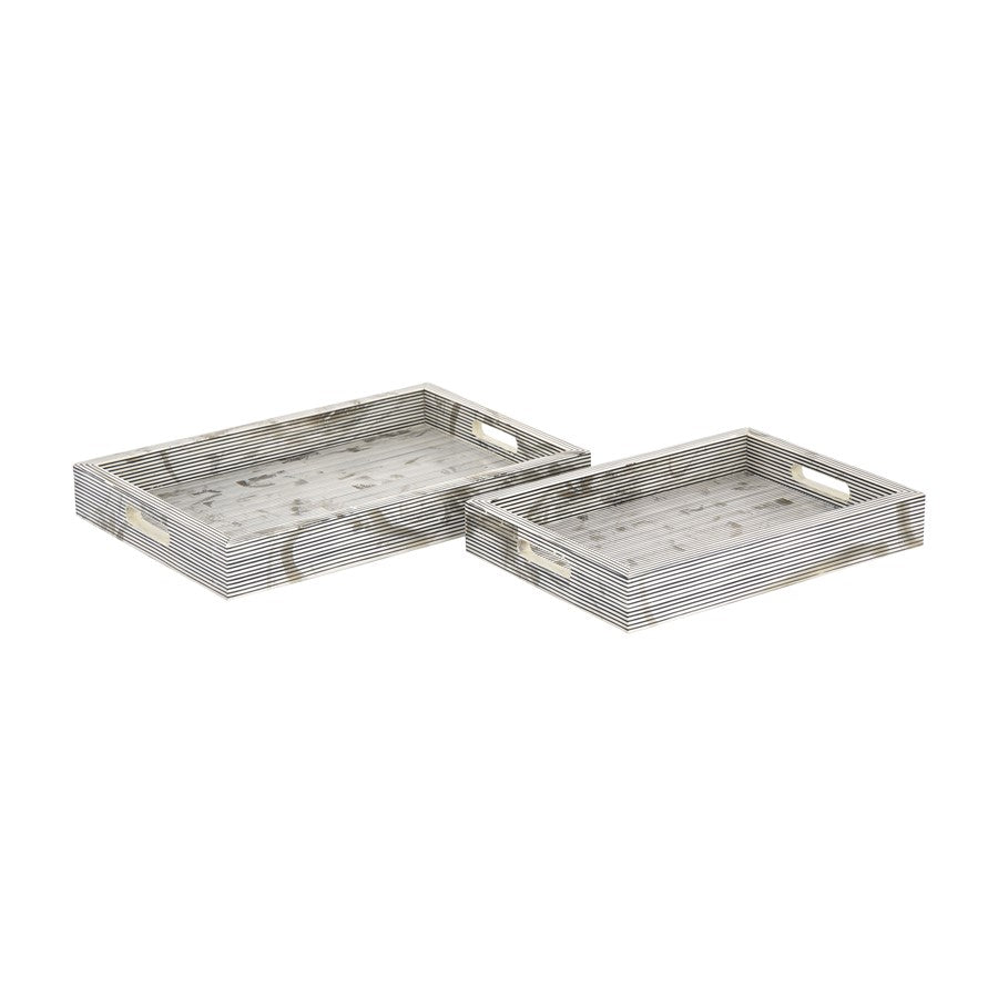 Atlas Lighting Eaton Etched Tray Set of 2 | Transitional White and Black Composite | Serving Trays for Coffee Table & Kitchen | Model AC11282-01S