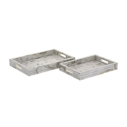 Atlas Lighting Eaton Etched Tray Set of 2 | Transitional White and Black Composite | Serving Trays for Coffee Table & Kitchen | Model AC11282-01S