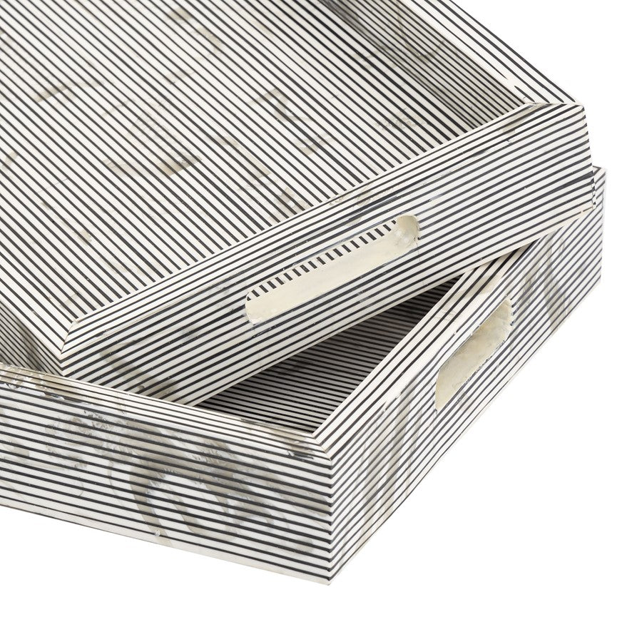 Atlas Lighting Eaton Etched Tray Set of 2 | Transitional White and Black Composite | Serving Trays for Coffee Table & Kitchen | Model AC11282-01S