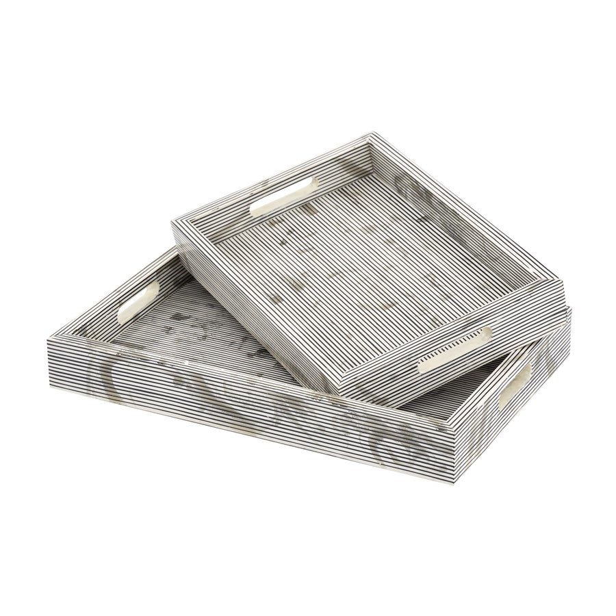 Atlas Lighting Eaton Etched Tray Set of 2 | Transitional White and Black Composite | Serving Trays for Coffee Table & Kitchen | Model AC11282-01S