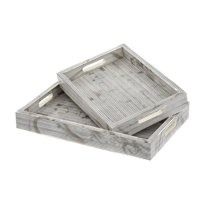Atlas Lighting Eaton Etched Tray Set of 2 | Transitional White and Black Composite | Serving Trays for Coffee Table & Kitchen | Model AC11282-01S