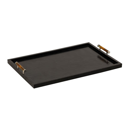Atlas Lighting Ebony Tray | Transitional Black Composite with Natural Handles | Serving Tray for Coffee Table & Kitchen Island | Model AC11283-01