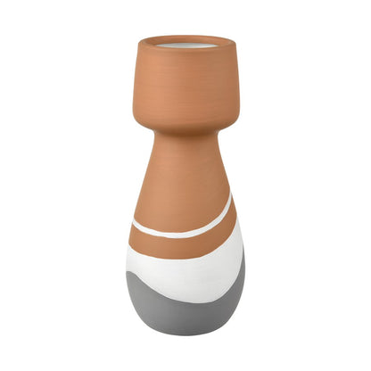 Atlas Lighting Eko Small Vase | Terracotta Earthenware with Graywash Bands | Modern Decor for Shelf & Table | 4 x 4 x 10 in | Model AC11286-01