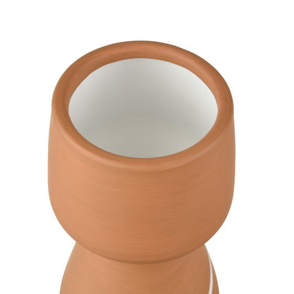 Atlas Lighting Eko Small Vase | Terracotta Earthenware with Graywash Bands | Modern Decor for Shelf & Table | 4 x 4 x 10 in | Model AC11286-01