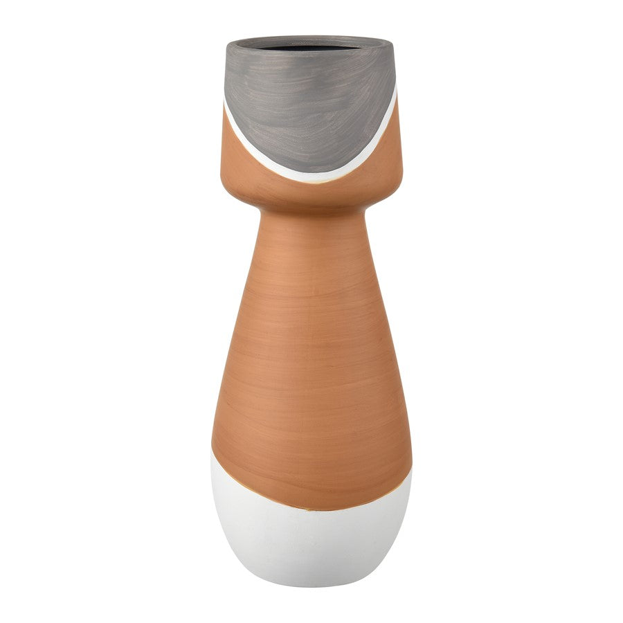 Atlas Lighting Eko Large Vase | Terracotta Earthenware with Graywash Bands | Modern Decor for Floor & Table | 5 x 5 x 14 in | Model AC11286-02