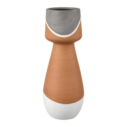 Atlas Lighting Eko Large Vase | Terracotta Earthenware with Graywash Bands | Modern Decor for Floor & Table | 5 x 5 x 14 in | Model AC11286-02