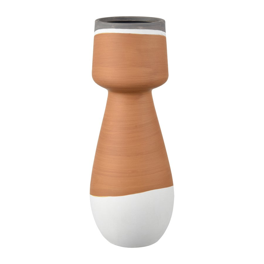 Atlas Lighting Eko Large Vase | Terracotta Earthenware with Graywash Bands | Modern Decor for Floor & Table | 5 x 5 x 14 in | Model AC11286-02