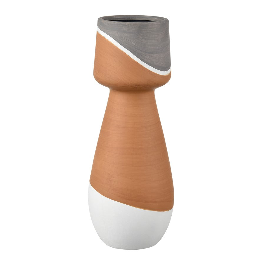 Atlas Lighting Eko Large Vase | Terracotta Earthenware with Graywash Bands | Modern Decor for Floor & Table | 5 x 5 x 14 in | Model AC11286-02
