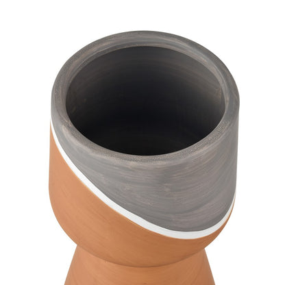 Atlas Lighting Eko Large Vase | Terracotta Earthenware with Graywash Bands | Modern Decor for Floor & Table | 5 x 5 x 14 in | Model AC11286-02
