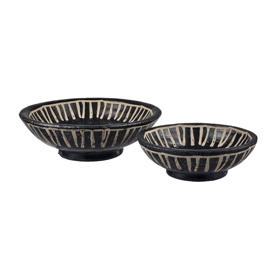 Atlas Lighting Eleni Plate Set of 2 | Black Earthenware with Tribal Etching | Transitional Decor for Table & Shelf | Model AC11287-01S