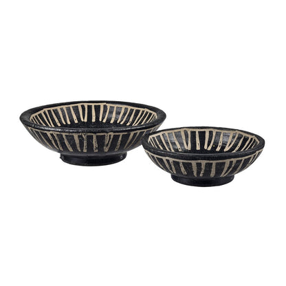 Atlas Lighting Eleni Plate Set of 2 | Black Earthenware with Tribal Etching | Transitional Decor for Table & Shelf | Model AC11287-01S