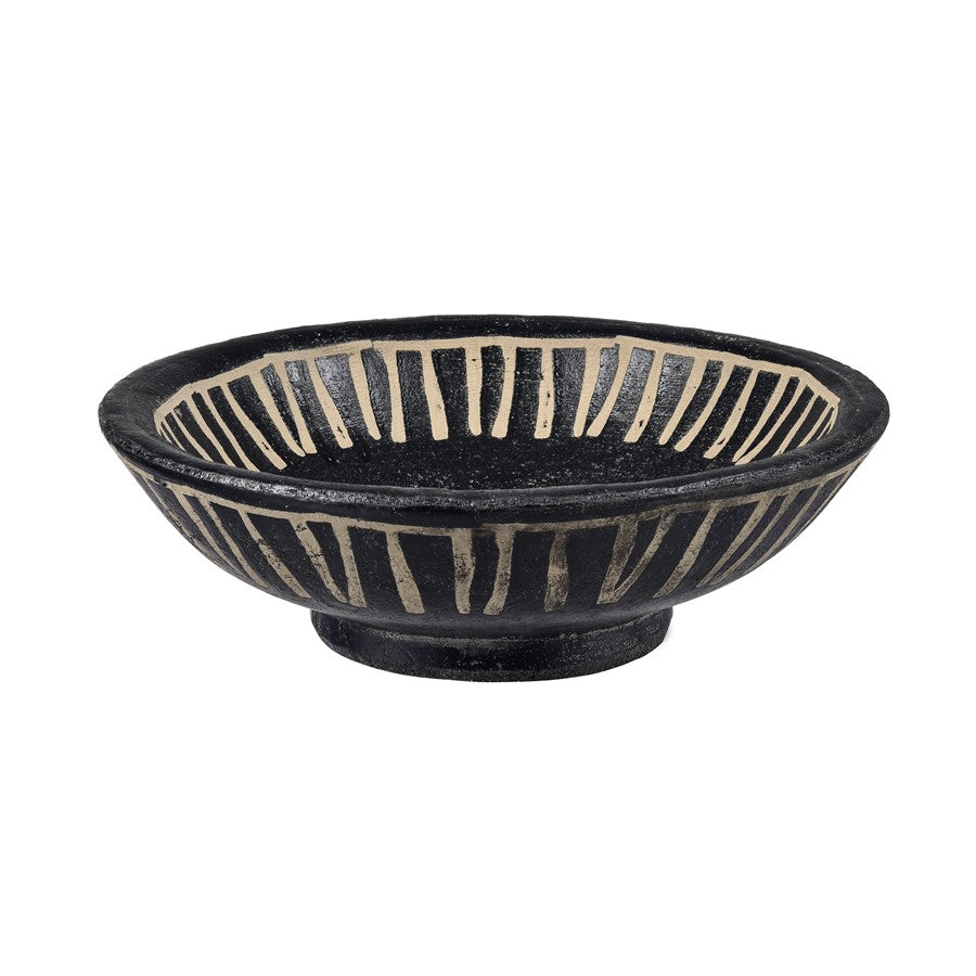 Atlas Lighting Eleni Plate Set of 2 | Black Earthenware with Tribal Etching | Transitional Decor for Table & Shelf | Model AC11287-01S