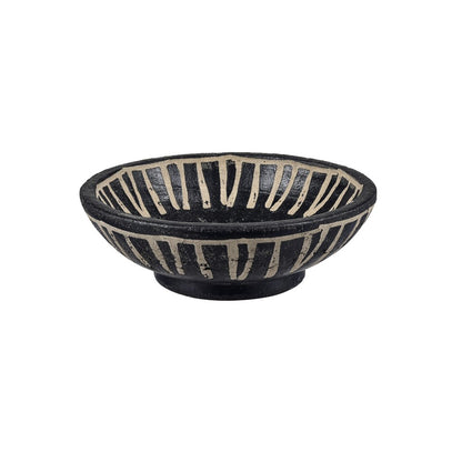 Atlas Lighting Eleni Plate Set of 2 | Black Earthenware with Tribal Etching | Transitional Decor for Table & Shelf | Model AC11287-01S