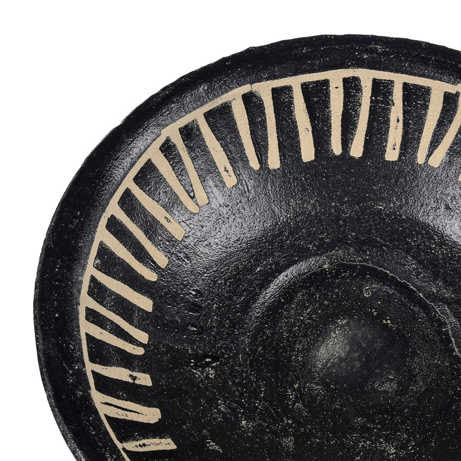Atlas Lighting Eleni Plate Set of 2 | Black Earthenware with Tribal Etching | Transitional Decor for Table & Shelf | Model AC11287-01S