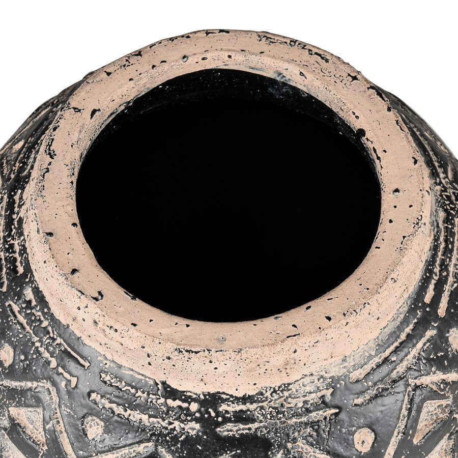 Atlas Lighting Eleni Large Vase | Black Earthenware with Tribal Etching | Transitional Decor for Floor & Table | 10 x 10 x 12 in | Model AC11288-01