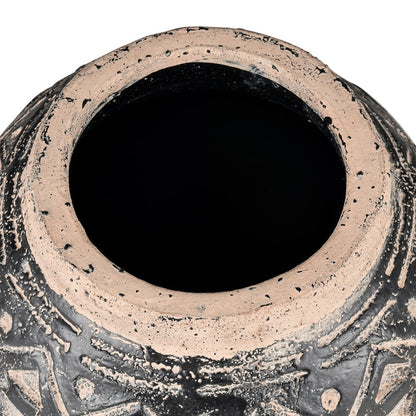 Atlas Lighting Eleni Large Vase | Black Earthenware with Tribal Etching | Transitional Decor for Floor & Table | 10 x 10 x 12 in | Model AC11288-01