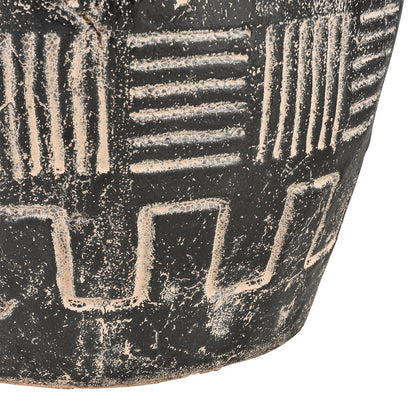 Atlas Lighting Eleni Large Vase | Black Earthenware with Tribal Etching | Transitional Decor for Floor & Table | 10 x 10 x 12 in | Model AC11288-01